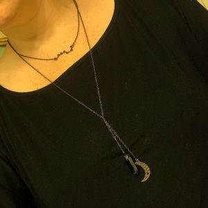 Black heart constellation moon necklace